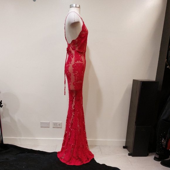 💋💋SENSATIONAL💋💋  Vintage Embroidered Lace Mermaid Gown in Maroon/Red - Picture 4 of 13